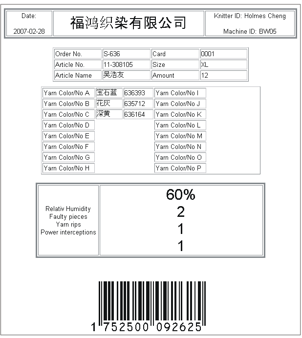 Example of a printed ticket