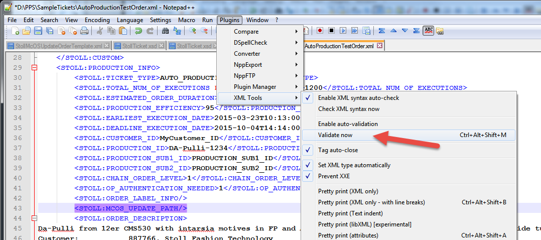 Notepad++ XML validation function