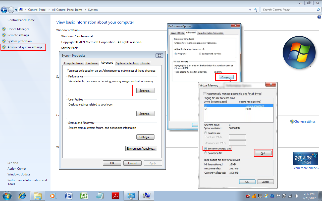 Configuration of the virtual memory