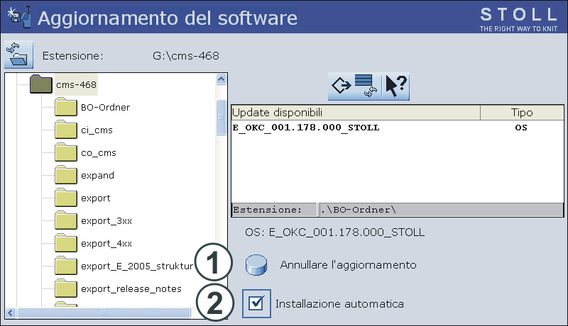 Finestra ampliata Aggiornamento del software