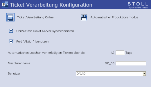 Fenster Ticket Verarbeitung Konfiguration