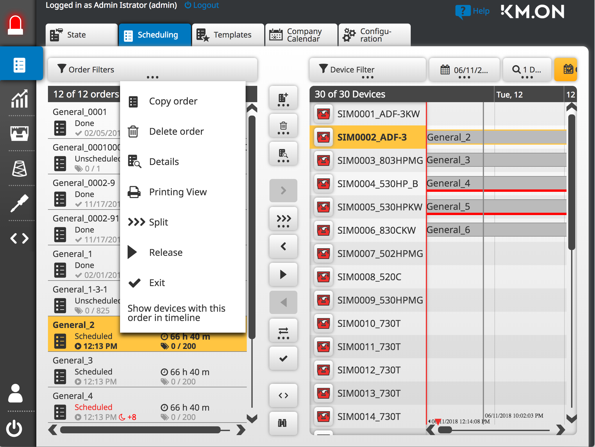 Context menu of an order in the order list