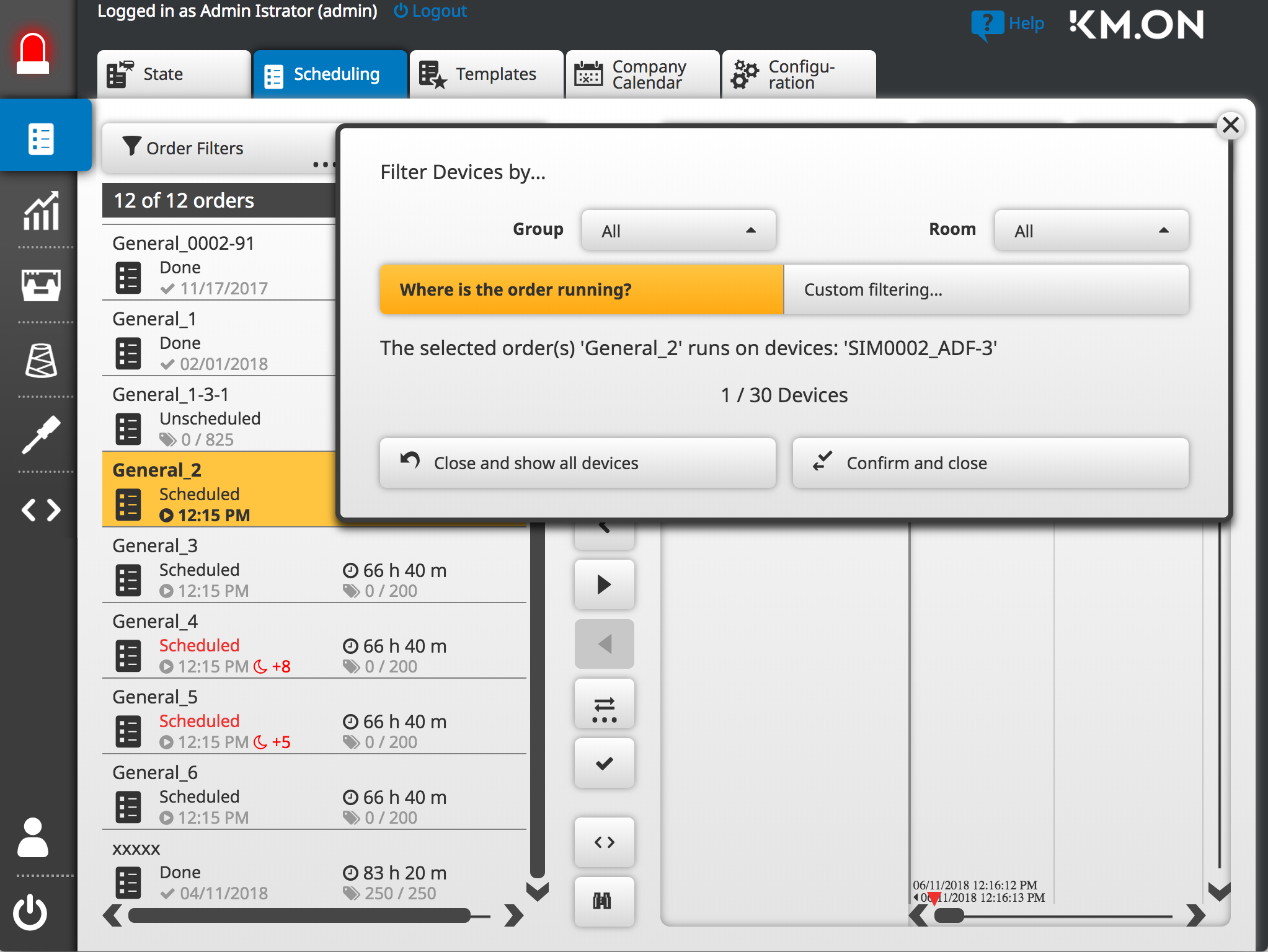 Find devices running a certain order